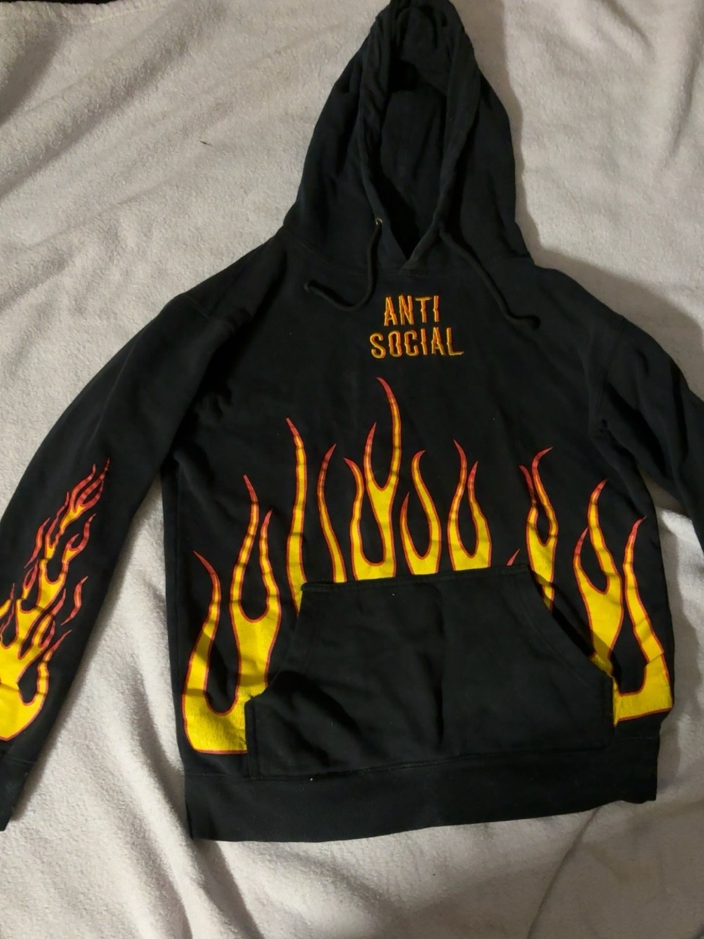 Rue21 Black Hoodie with Yellow and Orange Flame Design